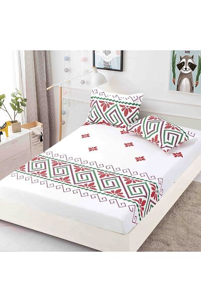 JOJO HOME Husa de pat dublu, cu elastic, Jojo Home, imprimeu Traditional, M1, 3 piese, 2 persoane, 180x200cm