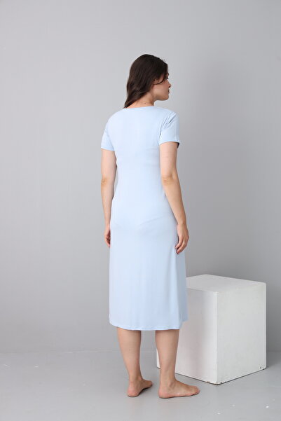 Miss Dünya Lissa Short Sleeve Maternity Nightgown with Lace Detail Suitable for Breastfeeding