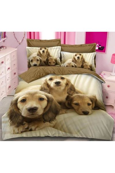Pucioasa Double bed linen set, Pucioasa, 3D Sweet Dog print, 6 pieces, for 2 people, 240x250cm, Finet Satinat