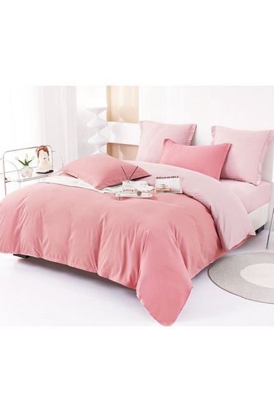 OEM Bed Linen Set, Bicolor, Finet, 6 Pieces, 230x250cm, Powder Pink-Pink