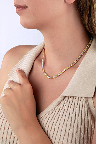 innuendo jewelery Gold Colored Baguette Stone Waterway Necklace