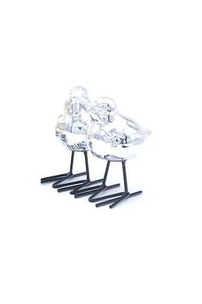 OEM Decorațiune ceramică, 2 păsări, argintiu, 11 cm
