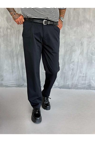 ablukaonline Men's Textured Thin Fabric Regular Fit Trousers Black