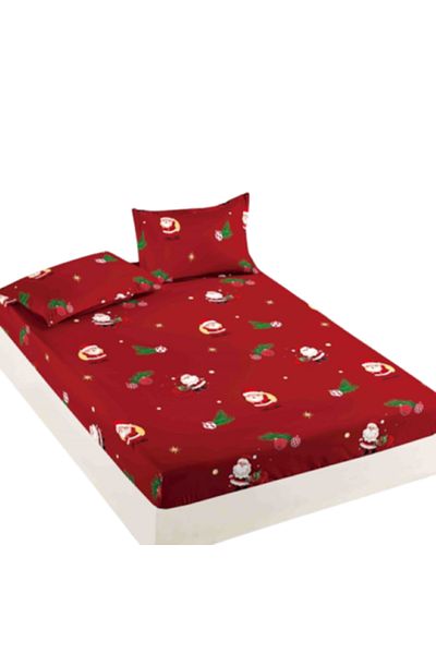 JOJO HOME Husa de pat si 2 fete de perna, Jojo Home, Finet, 2 persoane, 3 piese, imprimeu Craciun, 160x200cm,