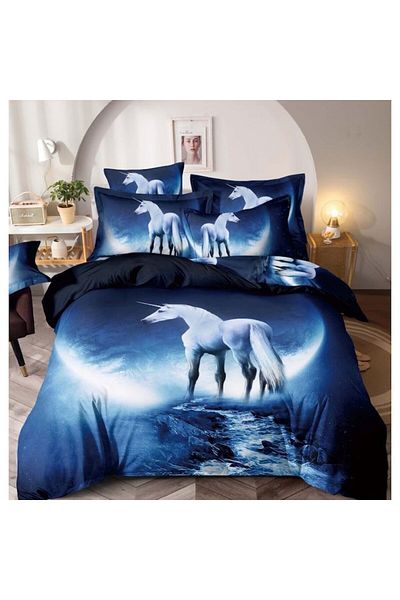 JOJO HOME Double Bed Sheet, Jojo Home, Unicorn Print, 4 Pieces, 1 Person, 140x200cm, Finet