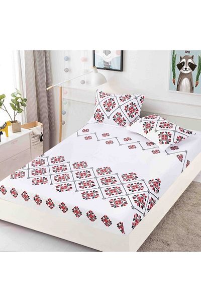 JOJO HOME Double Bed Sheet with Elastic, Jojo Home, Traditional Print, 3 Pieces, for 2 People, 180x200cm, Fine