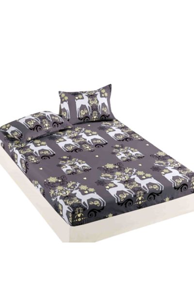 JOJO HOME Husa de pat si 2 fete de perna, Jojo Home, Finet, 2 persoane, 3 piese, Imprimeu Elegant Reni, 160x20