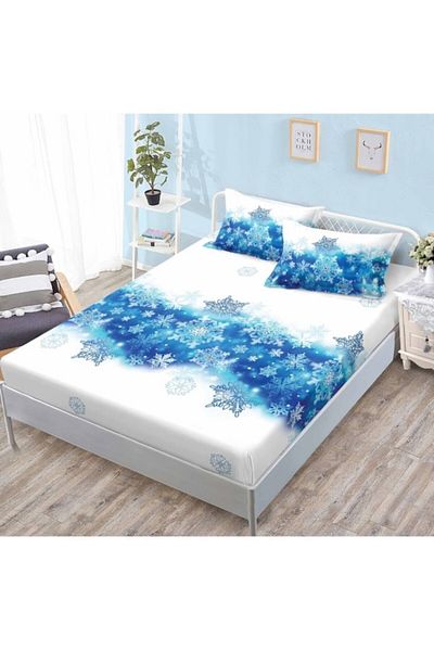 OEM Bed Sheet and 2 Pillowcases, Finet, 2 Persons, 3 Pieces, Snowflakes Print, 180x200cm, Multicolor
