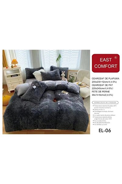 OEM Lenjerie de pat, Fluffy, 2 persoane, 4 piese, Uni, 220x240cm, Gri Inchis