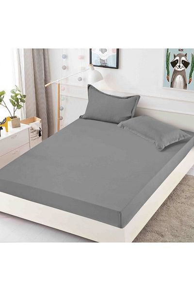 JOJO HOME Double Bed Sheet with Elastic, Jojo Home, Uni, 3 Pieces, 2 Persons, 180x200cm, Finet, Gray