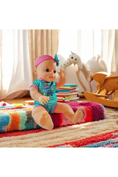PROCART Baby doll, interactive, peeing, various accessories, movable eyes, pram, bottles, potty, clothes