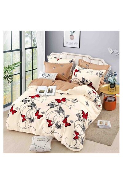 JOJO HOME Bedding set, butterflies, 6 pieces, for 2 people, 245x250cm, superior finish, beige
