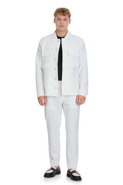 Hatemoğlu White Regular Fit Mono Collar Casual Overshirt Set