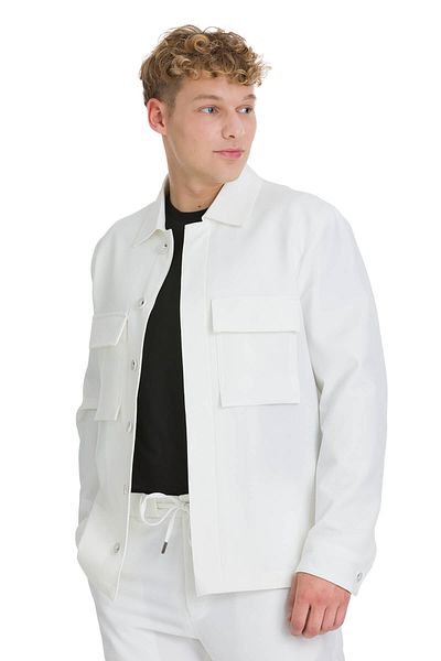 Hatemoğlu White Regular Fit Mono Collar Casual Overshirt Set