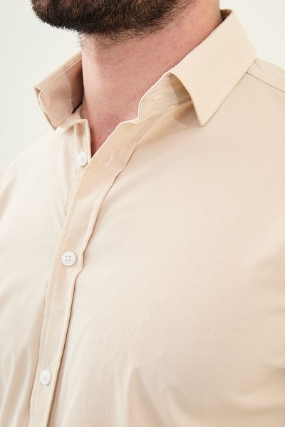 Mcr Seersucker Slim Fit Cotton Men's Shirt Beige - 27081.25Y
