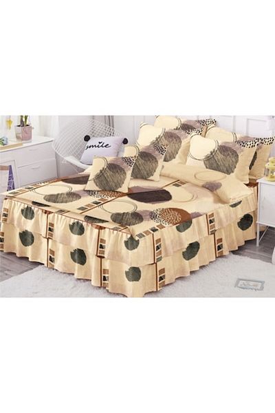 OEM Double bed linen set, ruffled sheet, Finet, 6 pieces, 2 persons, circle print, 200x230cm