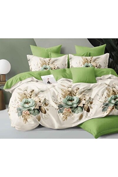 OEM Lenjerie de Pat Dublu, Cearsaf Reversibil, Imprimeu Buchet Elegant, 6 piese, 2 persoane, 230x245cm,