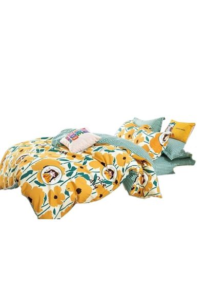 OEM Lenjerie de pat, 6 piese, 2 persoane, 230x250cm, Finet, imprimeu Flori Pictate, Multicolor