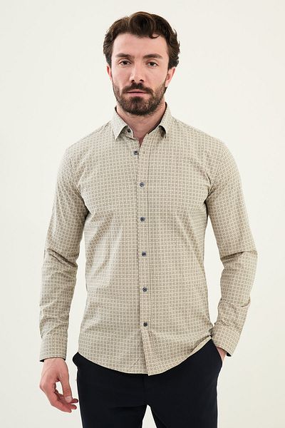 Mcr Patterned Slim Fit Cotton Men's Shirt Beige - 27073.25Y