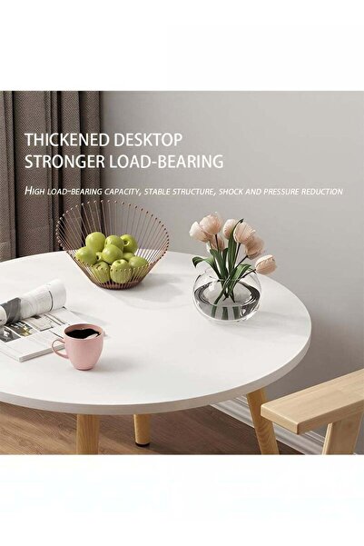 Taimi 3-Piece Dining Set, White Round Table 80x80x73cm with 2 Elegant White Chair Soft Padded Seats