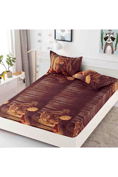 JOJO HOME Cearșaf cu elastic pentru pat dublu, Jojo Home, imprimeu cu ursuleți de pluș, 3 piese, 2 persoane, 180x200cm, F