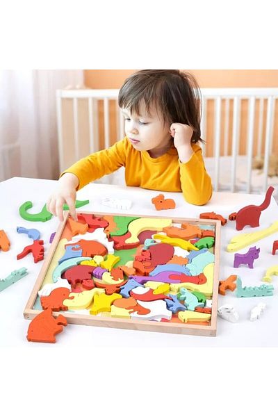 divendi-ro Puzzle 3D Tetris, forme de animale, 76 de piese din lemn, pentru copii de la 3 ani +, 30x30x1,5 cm, multicolor