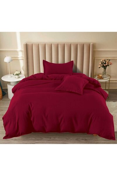 Pucioasa Bed Linen Set, Pucioasa, Uni, 4 Pieces, Single, 140x200cm, Finet Satin, Red Burgundy