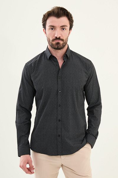 Mcr Patterned Slim Fit Cotton Men's Shirt Black - 27073.25Y