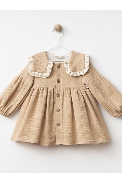 Cherrys Bebek Ruffled Square Neck Muslin Dress