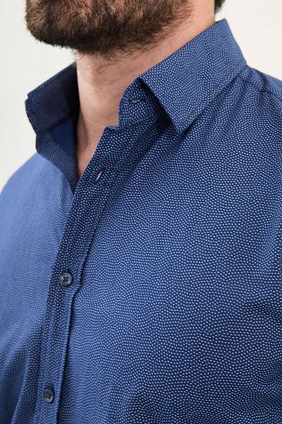 Mcr Patterned Slim Fit Cotton Men's Shirt Indigo - 27074.25Y