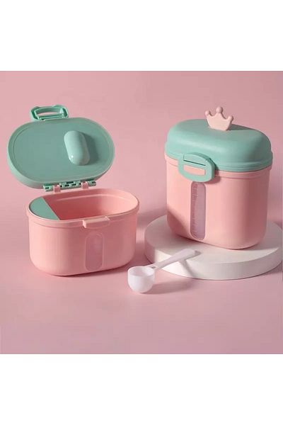 Little Mom Cutie portabila pentru alimente solide si lapte praf Little Mom, cu capac dublu, inchidere etans, Li