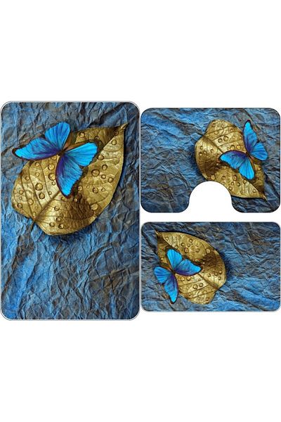 OEM Set 3 Bathroom Rugs, Butterfly Print, Non-Slip, Multicolor