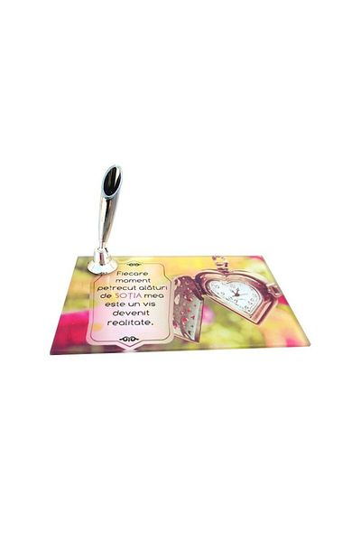 OEM Glass plaque with pen holder and dedication for wife M4, 12x8cm