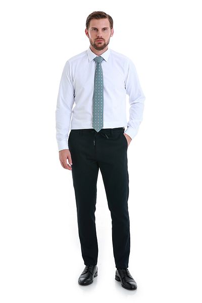 Hatemoğlu White Slim Fit Straight Slim Neckline Cotton Long Sleeve Shirt