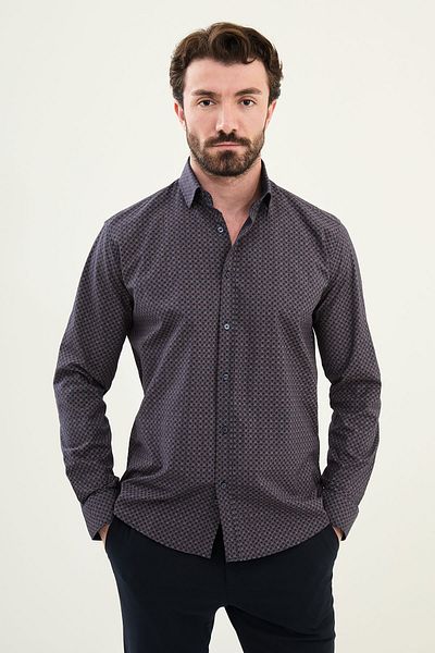 Mcr Patterned Slim Fit Cotton Men's Shirt Navy Blue - 27073.25Y