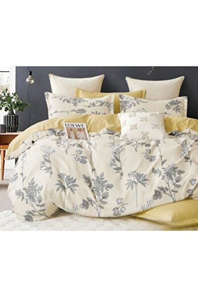 OEM Set de lenjerie de pat dublă, Finet, 6 piese, imprimeu floral, gri, 230x2...