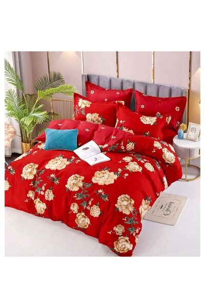 JOJO HOME Bed Linen, Jojo Home, Peony Pattern, 6 pieces, 2 people, 245x250cm, Superior Finet, Red