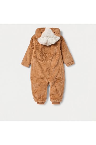 Juniors Faux Fur Coverall with Hood and Long Sleeves