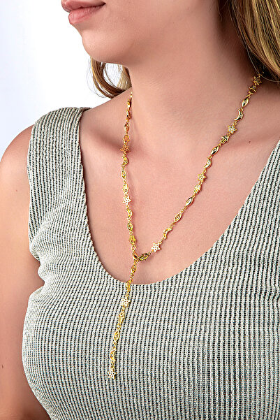 Innuendo Altın Renkli Ay & Yıldız & Göz ve El Figürlü Y Kolye