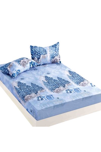 JOJO HOME Cuvertură de pat și 2 fețe de pernă, Jojo Home, Finet, 2 persoane, 3 piese, Cristal de Crăciun, 180x200cm, Mu
