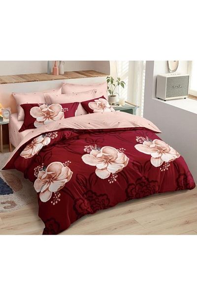 Pucioasa Double Bedding Set, Pucioasa, Finet, 6 Pieces, Floral Print, 245x250cm, Grenade-Beige