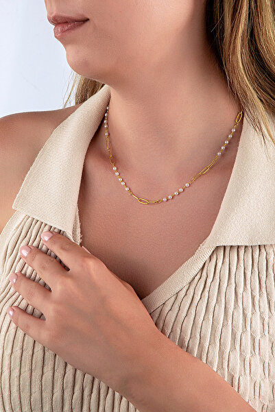 innuendo jewelery قلادة ذهبية رفيعة بسلسلة مشبك من اللؤلؤ
