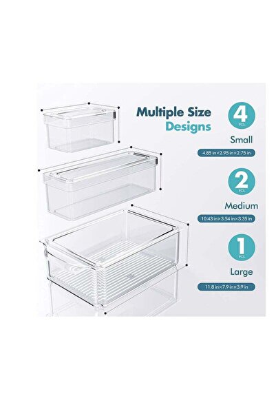 Yelajoy Fruit and Vegetable Refrigerator Organizer,Refrigerator Organizer with Handle, 7 pcs Multiple Sizes