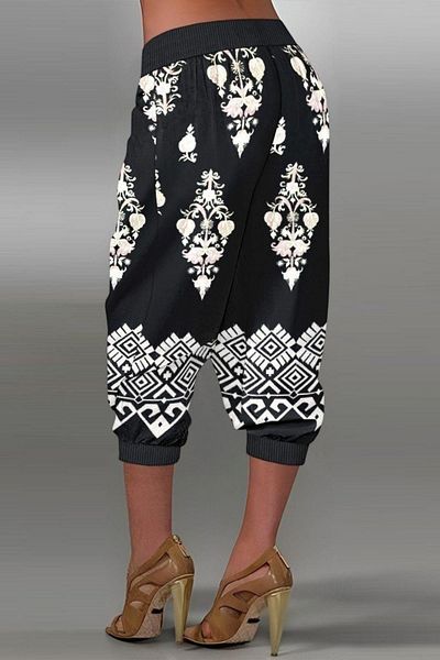 Mossta Elastic Waist Relaxed Cut Patterned Single Jersey Trousers - Black