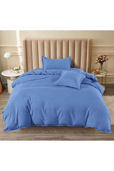 Pucioasa Lenjerie de pat, Pucioasa, Uni, 4 Piese, 1 Persoana, 140x200cm, Finet Satinat, Albastru Inchis