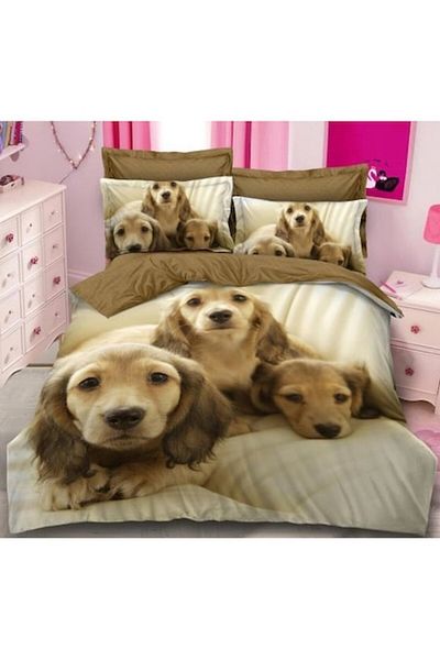 Pucioasa Double bed linen set, Pucioasa, 3D Sweet Dog print, 6 pieces, for 2 people, 240x250cm, Finet Satinat