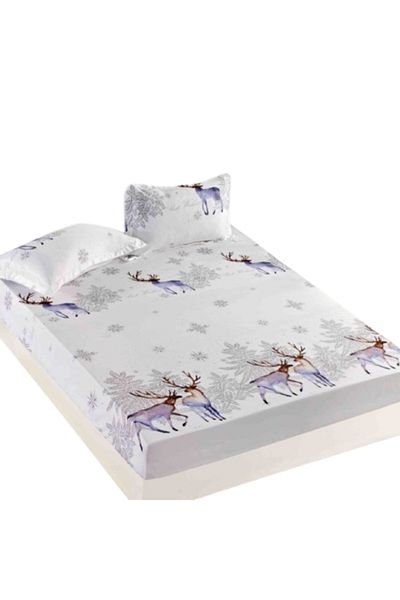 JOJO HOME Husa de pat si 2 fete de perna, Jojo Home, Finet, 2 persoane, 3 piese, Reindeer Family, 180x200cm, M