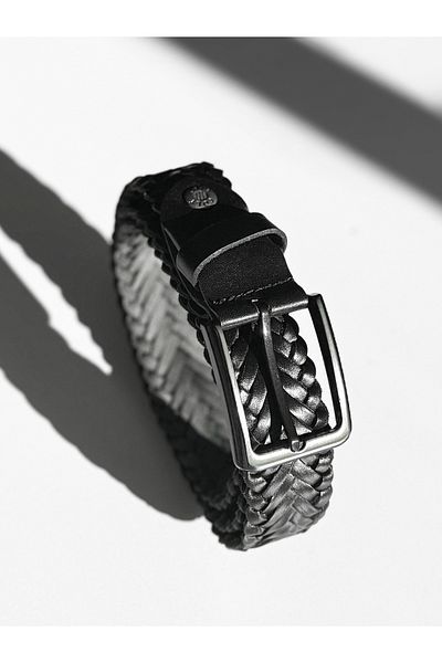 ablukaonline Men's Faux Leather Knitted Belt Black