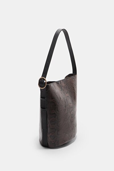 Stradivarius Animal print bucket bag with buckle