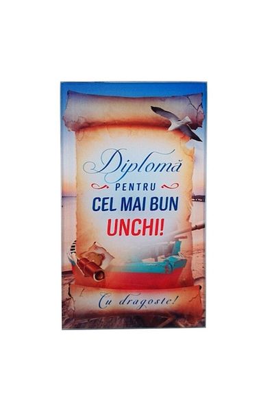 OEM Glass plaque diploma, dedicatory for uncle, M1, 10x17cm